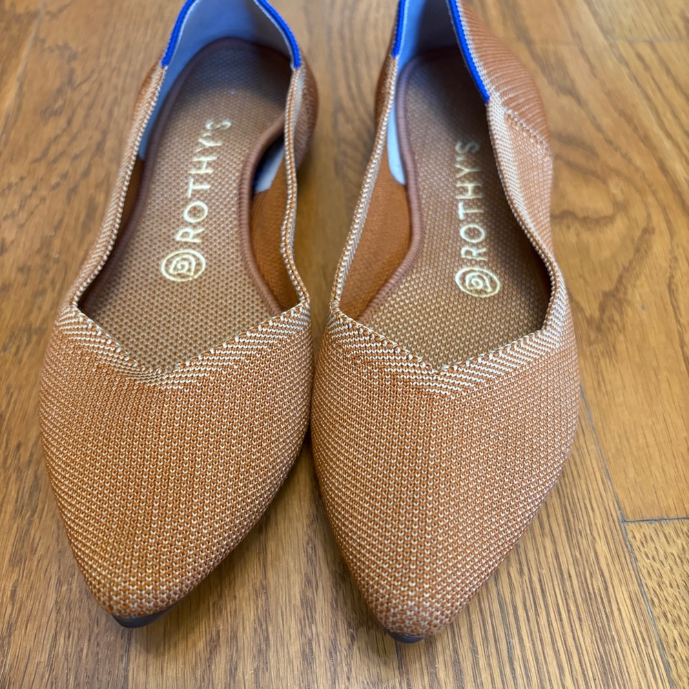 Rothy's Brown Flats with Blue Trim